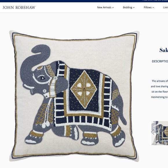 John Robshaw Sakala beaded elephant pillow case - Picture 3 of 4